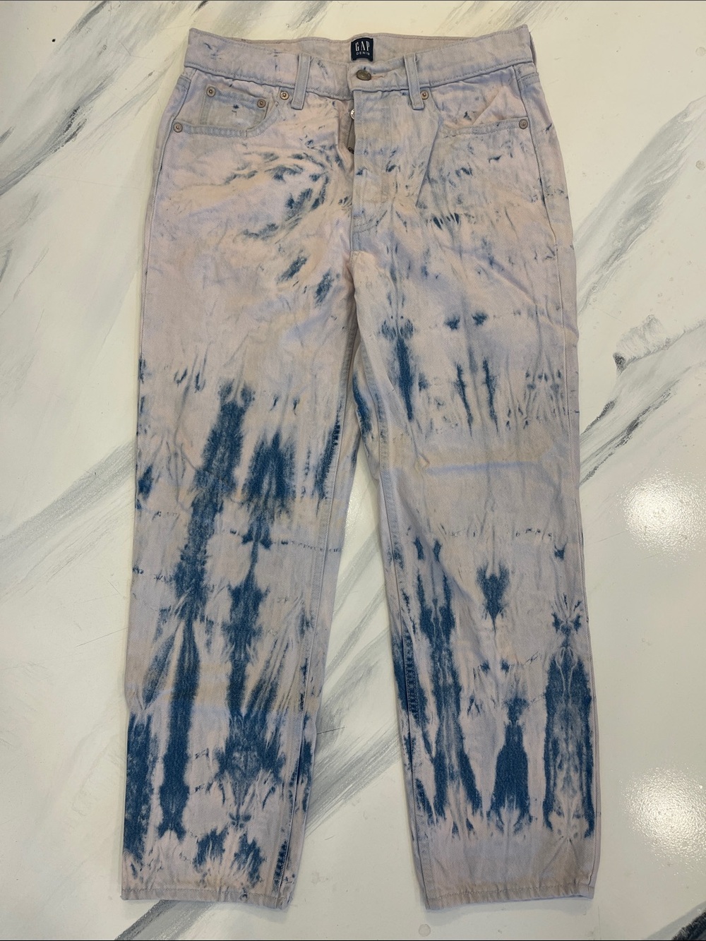 GAP Women's Tie-Dye Blue & Light Pink Straight Leg Jeans